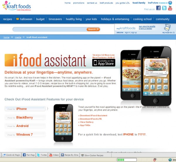 App Settore alimentare ricettario ifood assistant kraft
